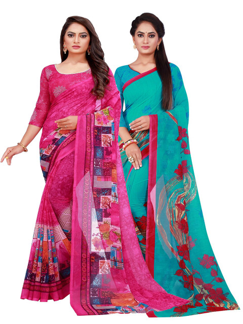 

Florence Pack Of 2 Magenta & Turquoise Blue Pure Georgette Saree