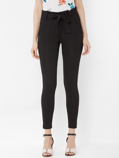 

Kraus Jeans Women Black Striped Skinny Fit High-Rise Trousers
