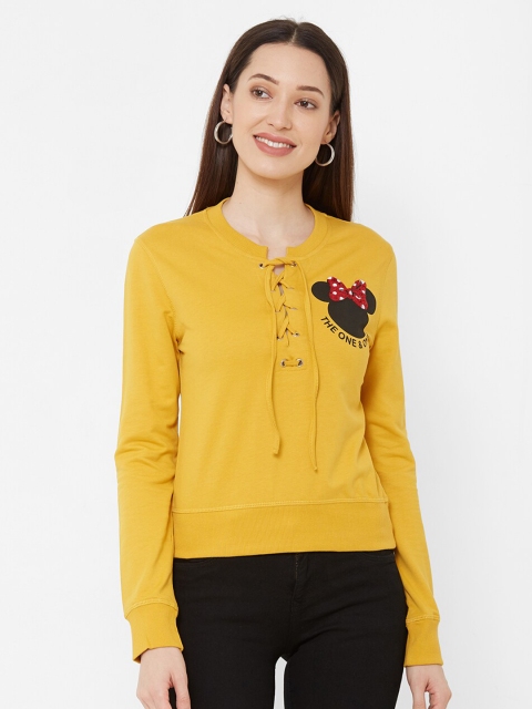 

Kraus Jeans Women Mustard Yellow Typography Printed Slim Fit T-shirt