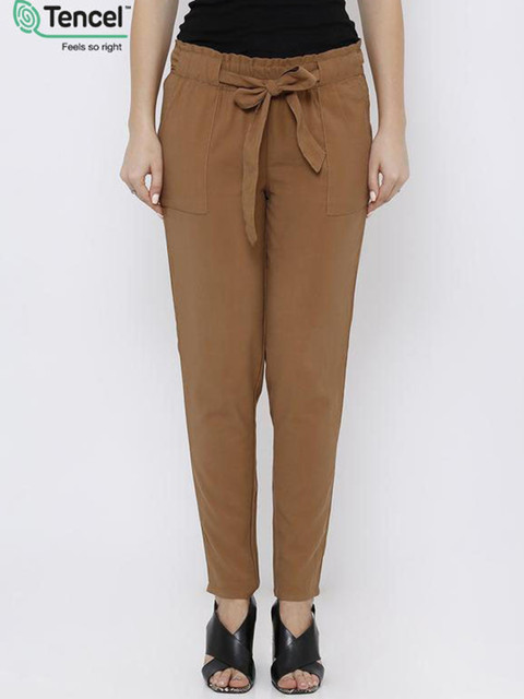 

Kraus Jeans Women Tan Loose Fit High-Rise Pleated Trousers