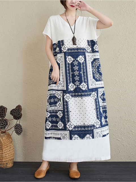 

BoStreet White Ethnic Motifs Maxi Dress