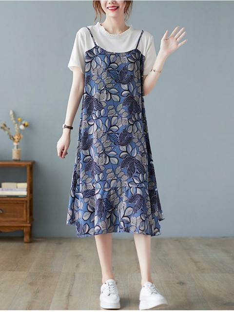 

BoStreet Navy Blue Floral Pinafore Dress