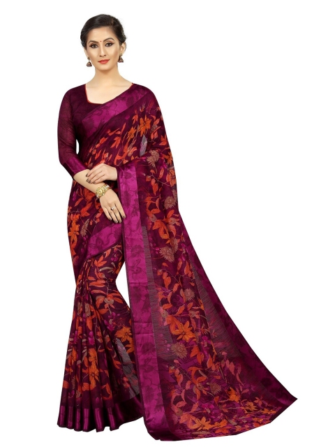 

PERFECTBLUE Magenta & Red Floral Saree