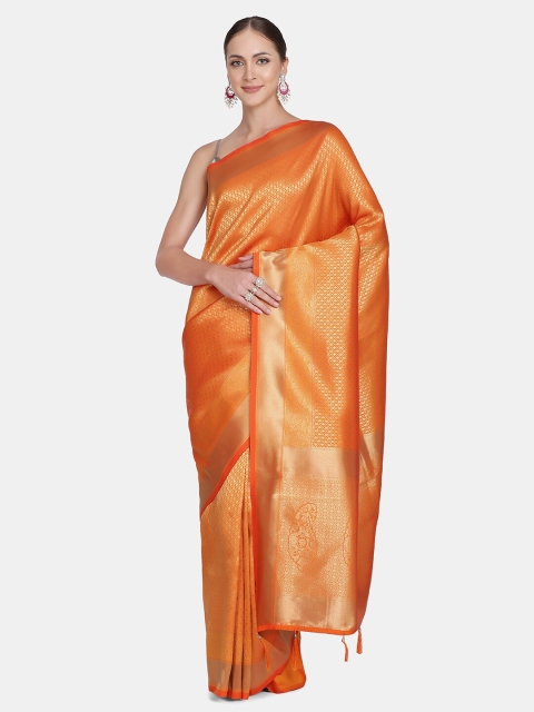 

BOMBAY SELECTIONS Orange & Gold-Toned Woven Design Zari Art Silk Banarasi Saree