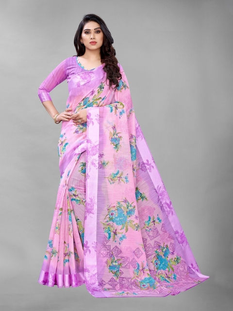 

PERFECTBLUE Purple & Blue Floral Saree