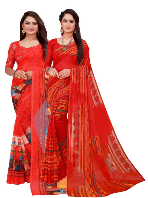 

SAADHVI Red & Pink Pure Georgette Saree