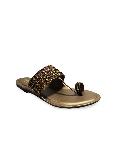 

WALK N STYLE COLLECTION Women Brown & Beige Embellished One Toe Flats