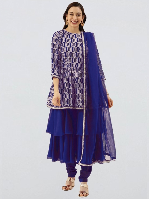 

EthnoVogue Women Blue Layered Kurta with Churidar & With Dupatta