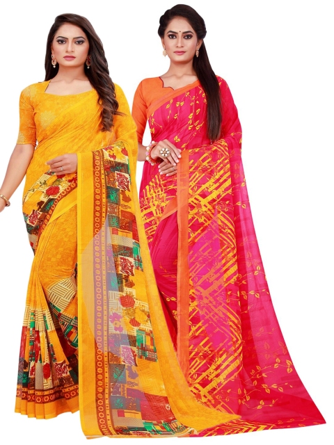 

Florence Pack Of 2 Yellow & Pink Pure Georgette Saree