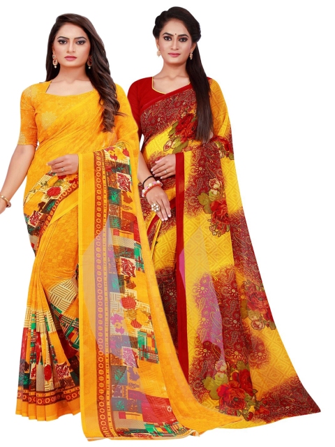 

Florence Pack of 2 Maroon & Yellow Pure Georgette Sarees