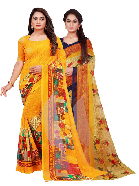 

Florence Pack of 2 Pure Georgette Saree, Yellow