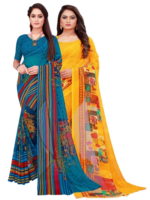 

Florence Set of 2 Pure Georgette Saree, Yellow
