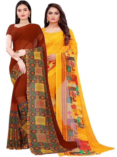 

Florence Pack Of 2 Yellow & Maroon Printed Pure Georgette Saree