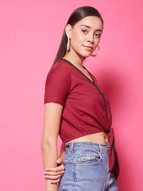 

CHIMPAAANZEE Maroon Shirt Style Crop Top