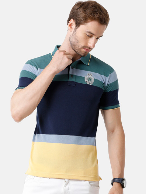 

Classic Polo Men Multicoloured Colourblocked Polo Collar Applique Slim Fit T-shirt, Multi