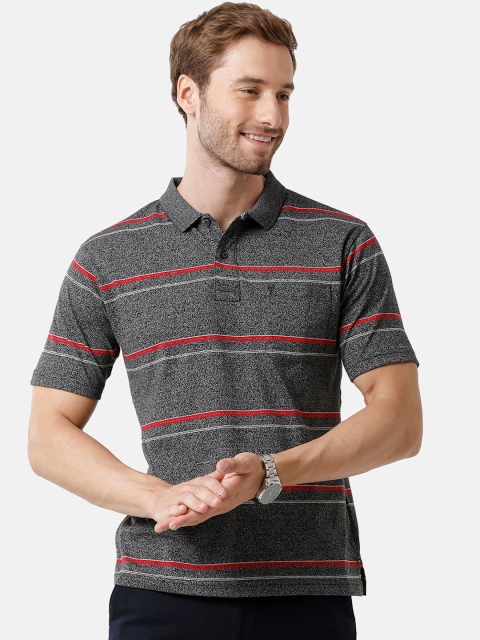 

Classic Polo Men Grey Striped Polo Collar T-shirt