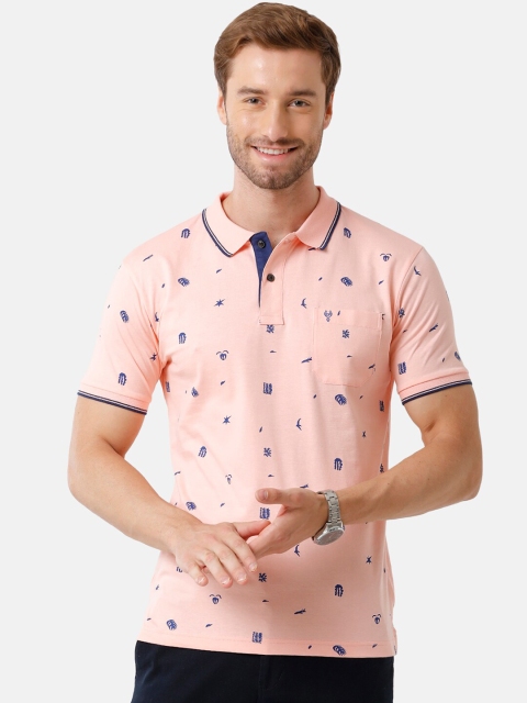 

Classic Polo Men Pink Printed Polo Collar Slim Fit T-shirt