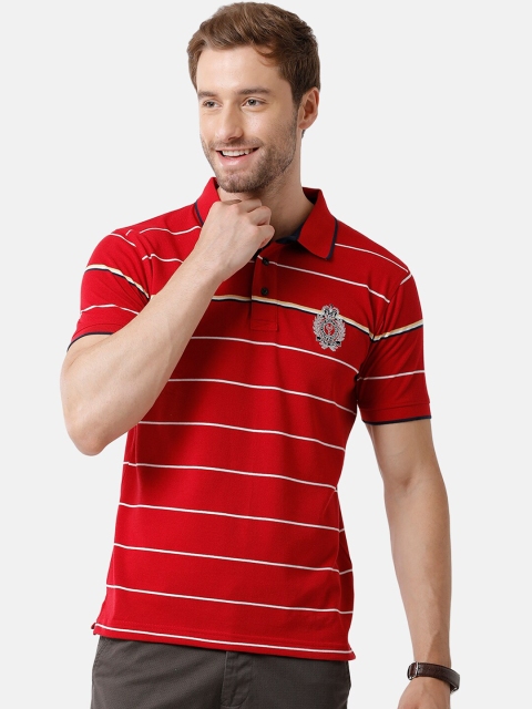 

Classic Polo Men Red Striped Polo Collar Applique Slim Fit T-shirt