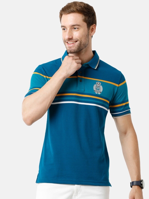 

Classic Polo Men Blue Typography Striped Polo Collar Slim Fit T-shirt