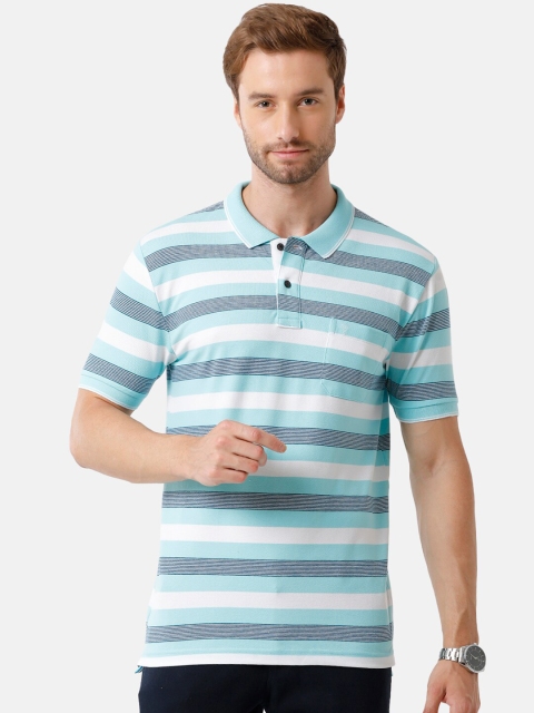 

Classic Polo Men Blue Striped Polo Collar Slim Fit T-shirt
