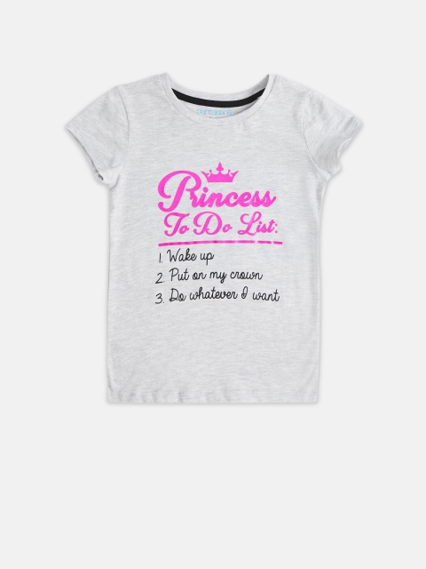 

Pantaloons Junior Girls Grey Melange Typography Printed T-shirt