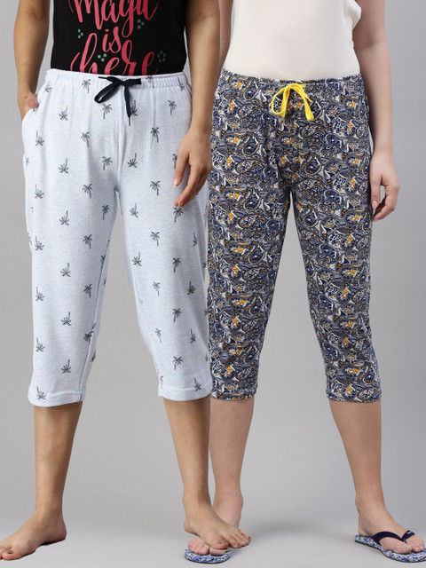 

Kryptic Women Blue & Yellow Printed Capris