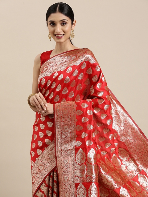 

VRSALES Red & Golden Ethnic Motifs Woven Design Banarasi Saree