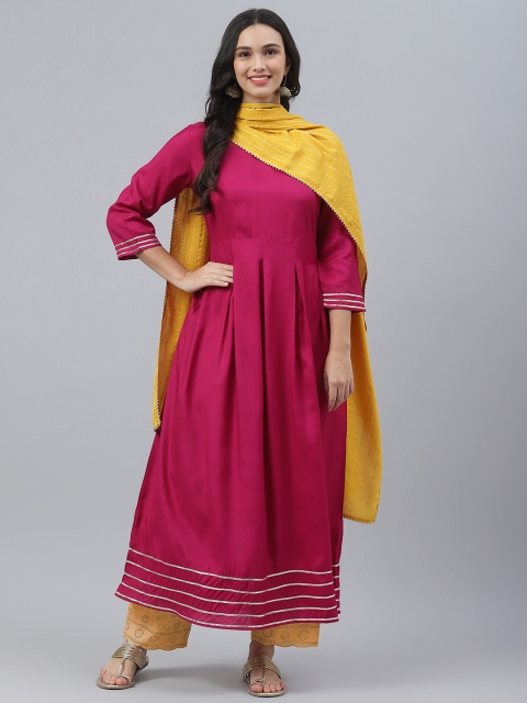 

IRIDAA JAIPUR Women Pink & Mustard Yellow Gotta Patti Anarkali Kurta With Dupatta