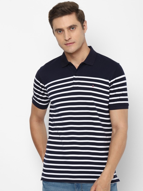 

Louis Philippe Sport Men Navy Blue Striped Polo Collar Slim Fit T-shirt