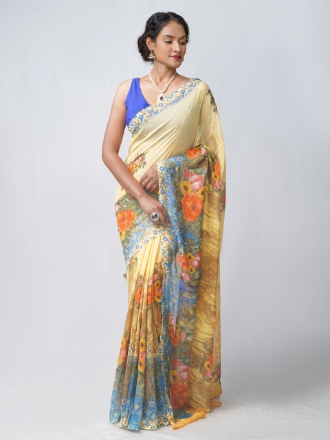 

Unnati Silks Multicoloured Ethnic Motifs Printed Chiffon Patola Saree, Multi