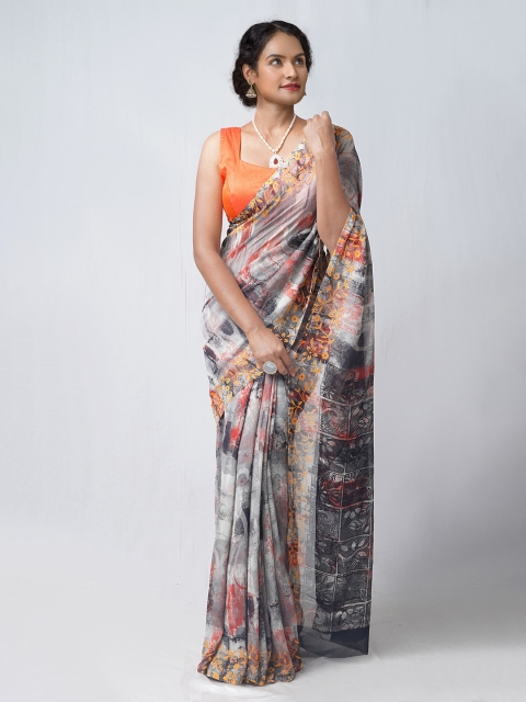 

Unnati Silks Multicoloured Floral Printed Chiffon Patola Saree, Multi