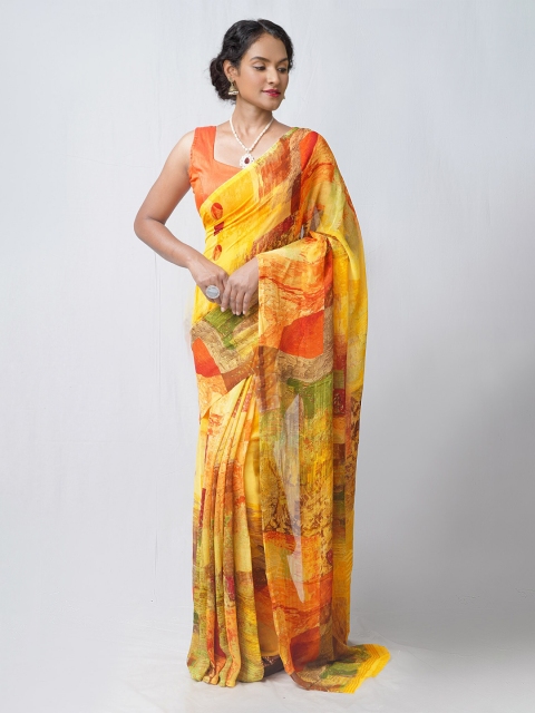 

Unnati Silks Yellow & Red Ethnic Motifs Printed Patola Saree