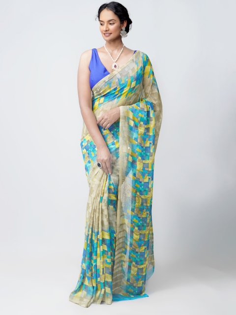 

Unnati Silks Beige & Blue Ethnic Motifs Printed Patola Saree
