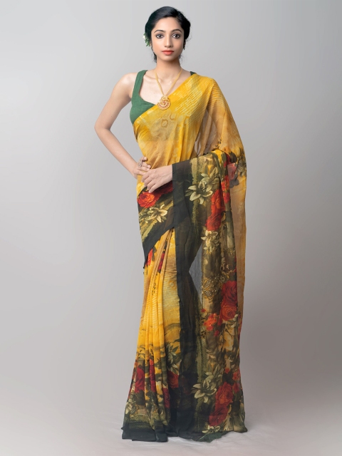 

Unnati Silks Yellow & Black Floral Patola Saree