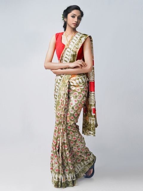 

Unnati Silks Green & Red Ethnic Motifs Printed Silk Cotton Patola Saree