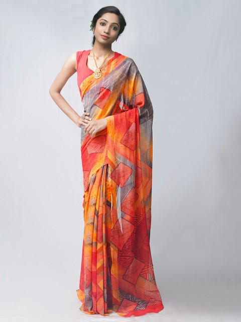 

Unnati Silks Yellow & Orange Ethnic Motifs Patola Saree