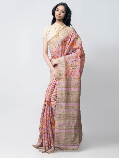 

Unnati Silks Pink & Beige Floral Silk Cotton Patola Saree