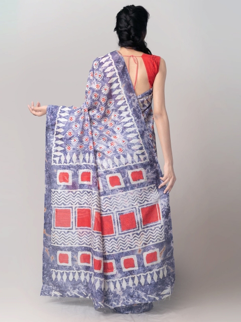 

Unnati Silks Blue & Red Ethnic Motifs Silk Cotton Patola Saree