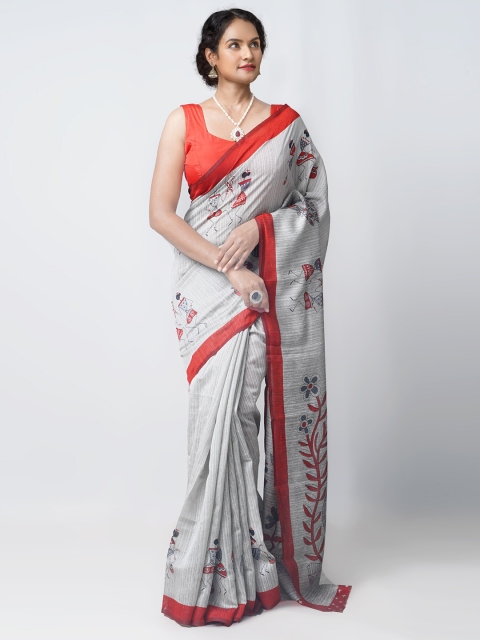 

Unnati Silks Grey & Red Warli Silk Cotton Patola Saree