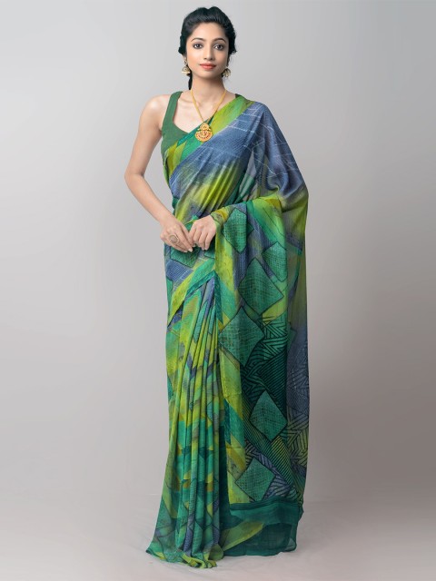 

Unnati Silks Green & Blue Printed Patola Saree