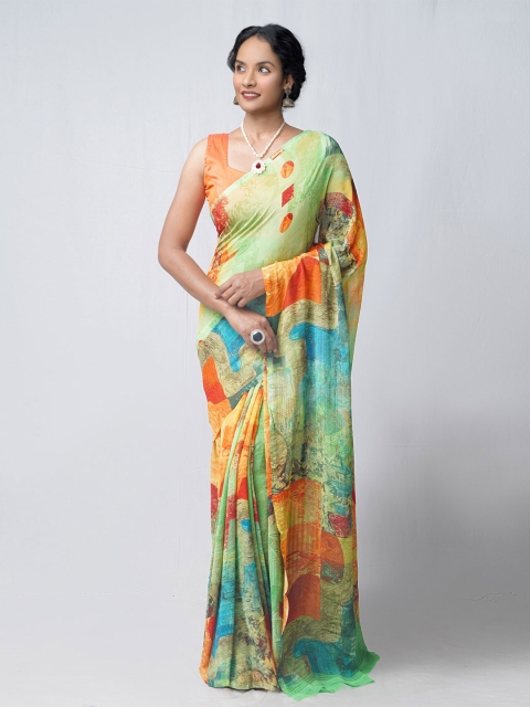 

Unnati Silks Orange & Green Printed Patola Saree