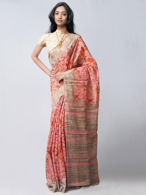 

Unnati Silks Peach-Coloured & Beige Ethnic Motifs Jute Silk Patola Saree