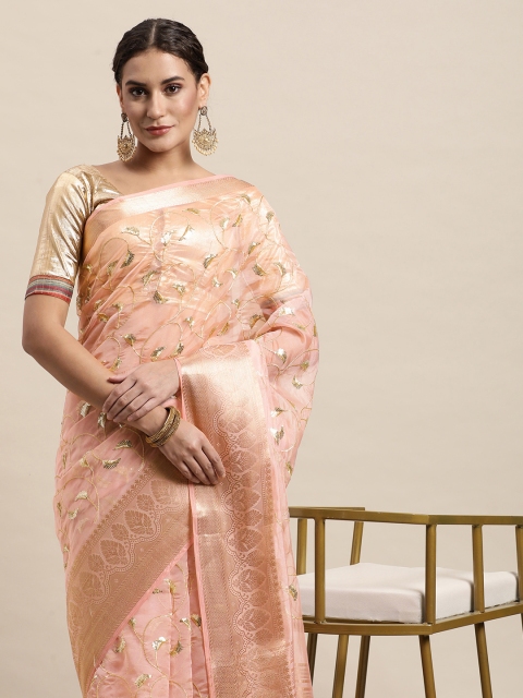 

awesome Pink Ethnic Motifs Sequinned Organza Saree