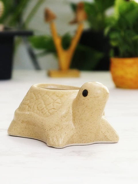 

Leafy Tales Camel Brown Solid Turtle Shaped Ceramic Planters