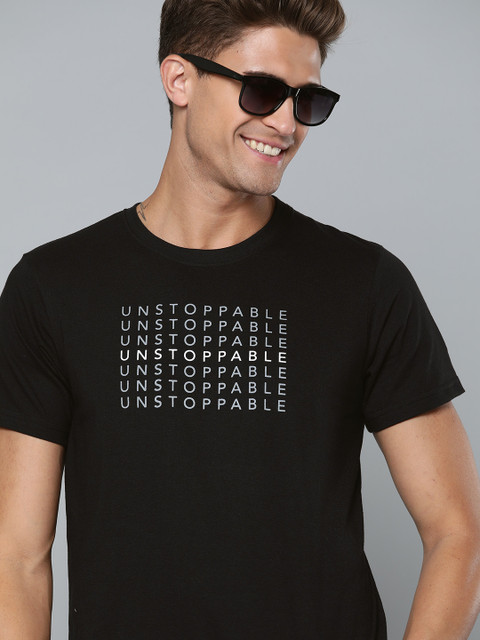 

HERE&NOW Men Black Typography Printed T-shirt