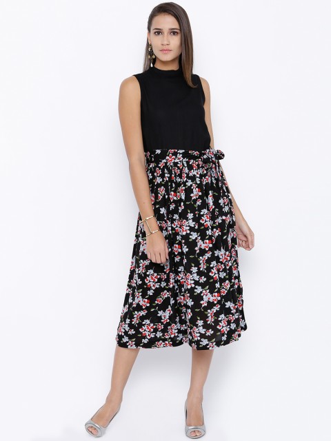 

Tokyo Talkies Women Black Printed Fit and Flare Dress