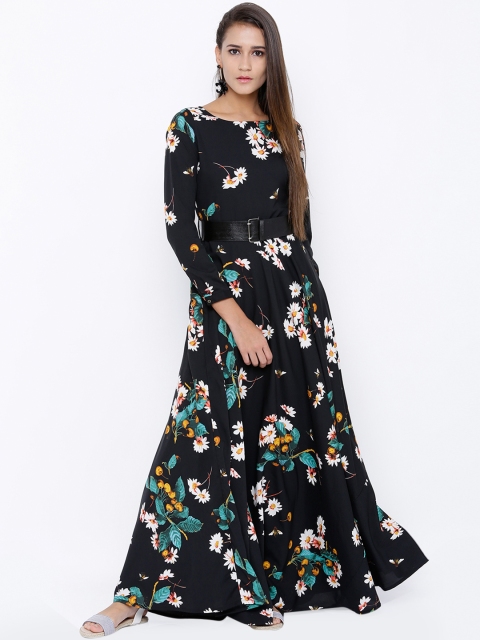 

Tokyo Talkies Women Black Floral Print Maxi Dress