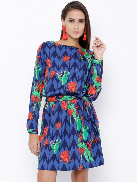 

Tokyo Talkies Women Blue Floral Print Blouson Dress
