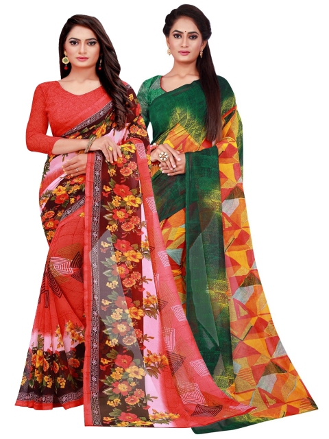 

Florence Pack Of 2 Red & Green Floral Pure Georgette Saree