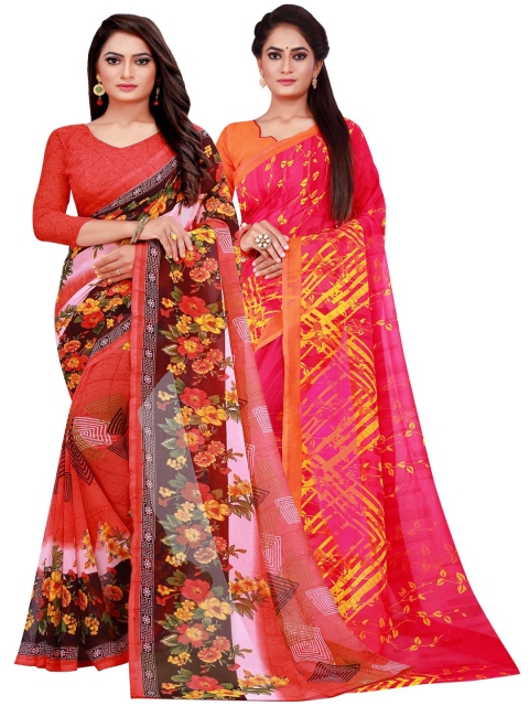 

Florence Pack of 2 Printed Pure Georgette Sarees, Red
